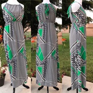 Anthropologie Alya Green & White Halter Maxi Dress
